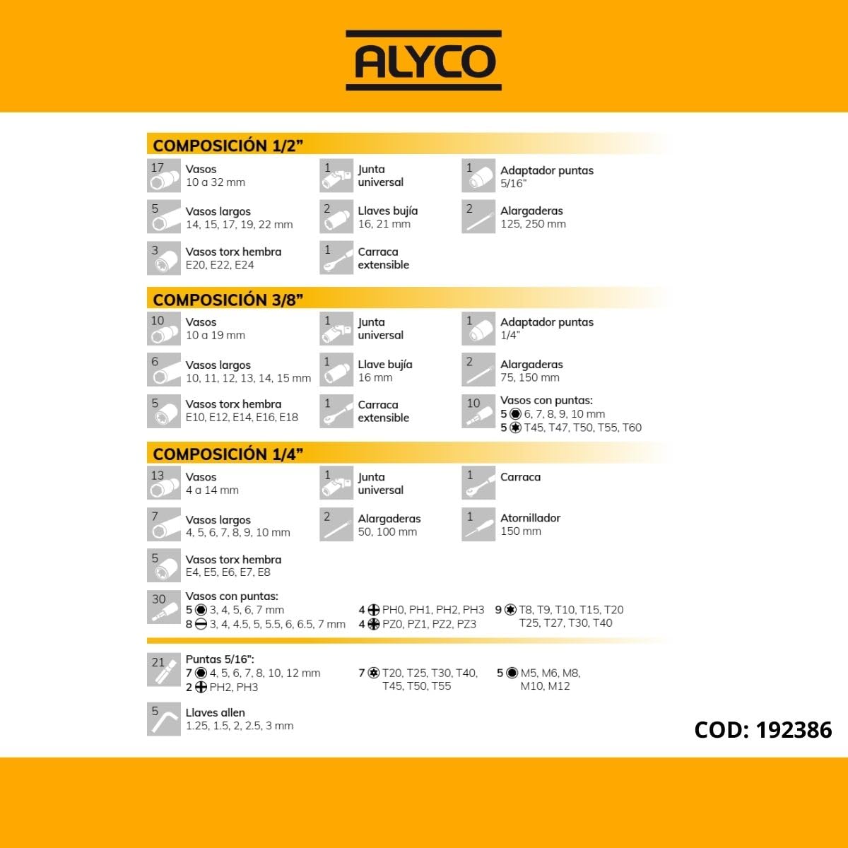 alyco-tools-juego-de-llaves-de-vaso-155-piezas-1-2-1-4-3-8-192386 image 2
